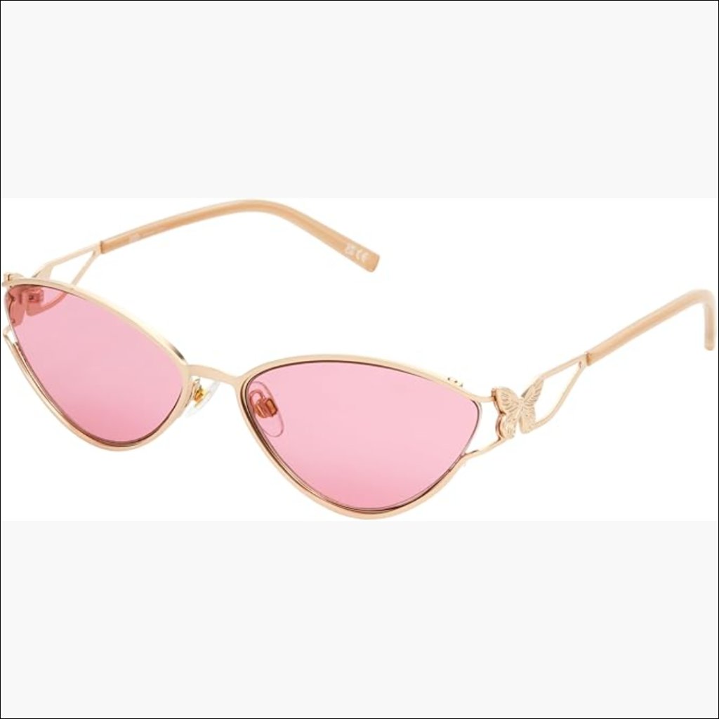 Oval Sunglasses With Gold Wire Frame And Rose Lenses